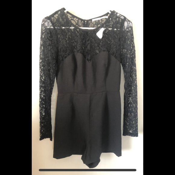 Kimchi Blue black long-sleeve lace back and sleeve romper - Picture 1 of 6